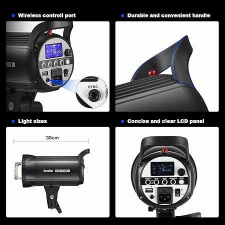 Godox SK300II-V 300Ws Photo Studio Strobe Flash Monolight Light with Bowens Mount &Lamp Head, 10W LED Modeling Lamp for Studio, Shooting, Location and Portrait Photography Godox SK300II-V 300Ws Photo Studio Strobe Flash Monolight Light with Bowens Mount &Lamp Head, 10W LED Modeling Lamp for Studio, Shooting, Location and Portrait Photography